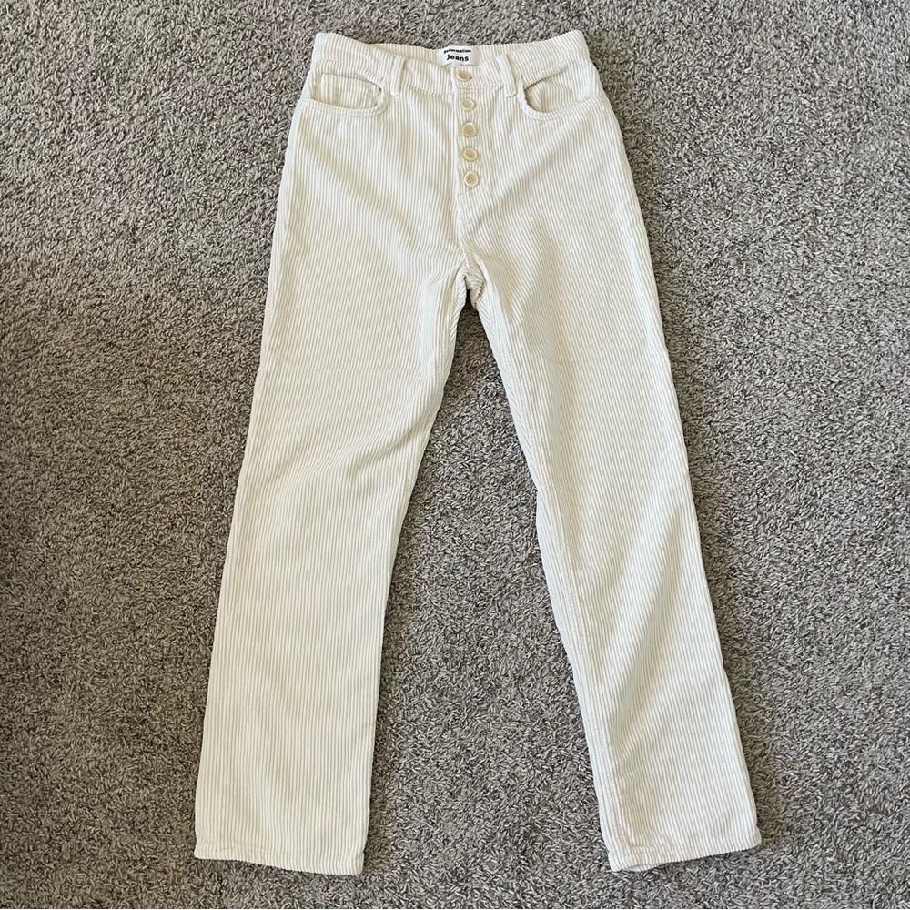 Reformation Cynthia Button Fly High Rise Straight Corduroy Pants in Cream - Picture 3 of 10